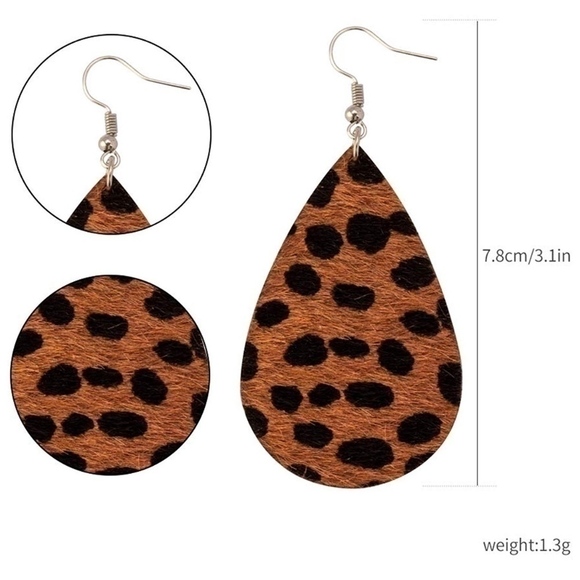 𝅺SALE💚 any 3 for $18 💚 Leopard Leather Drop Leaf Earrings - Picture 2 of 3